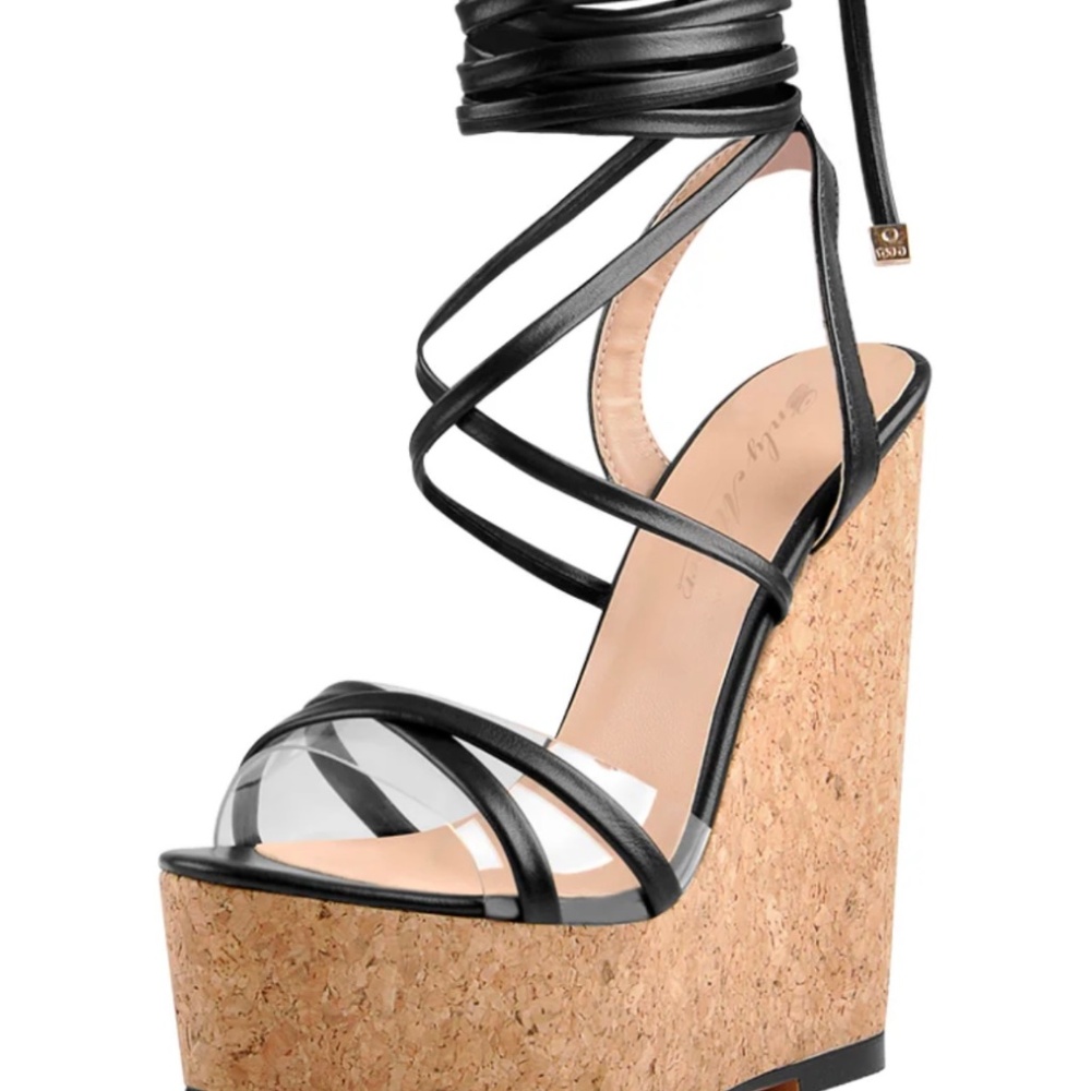 Platform Wedge Heels with Leather Straps